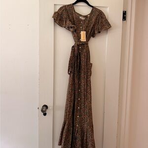 Doen Brown Ruffled Wrap Maxi Dress